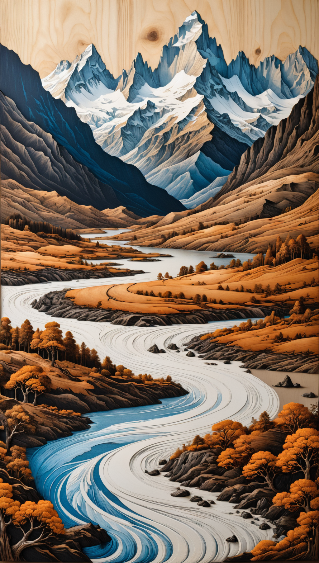 01595-2859620870-A wooden art drawing depicting the breathtaking Patagonian landscape of Aysén. The scene showcases towering mountains, glacial l.png